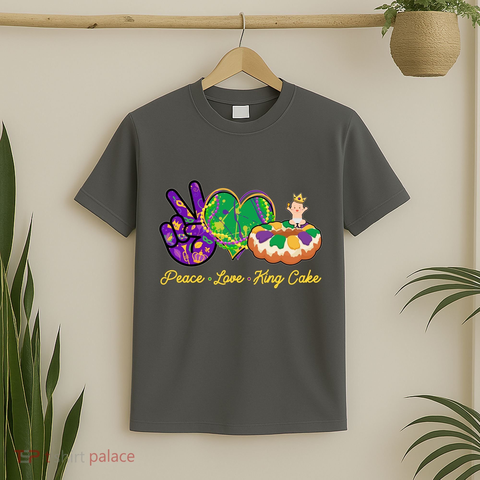 Funny Mardi Gras Peace Love King Cake T-Shirt