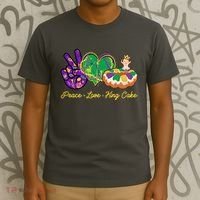 Funny Mardi Gras Peace Love King Cake T-Shirt thumb 3