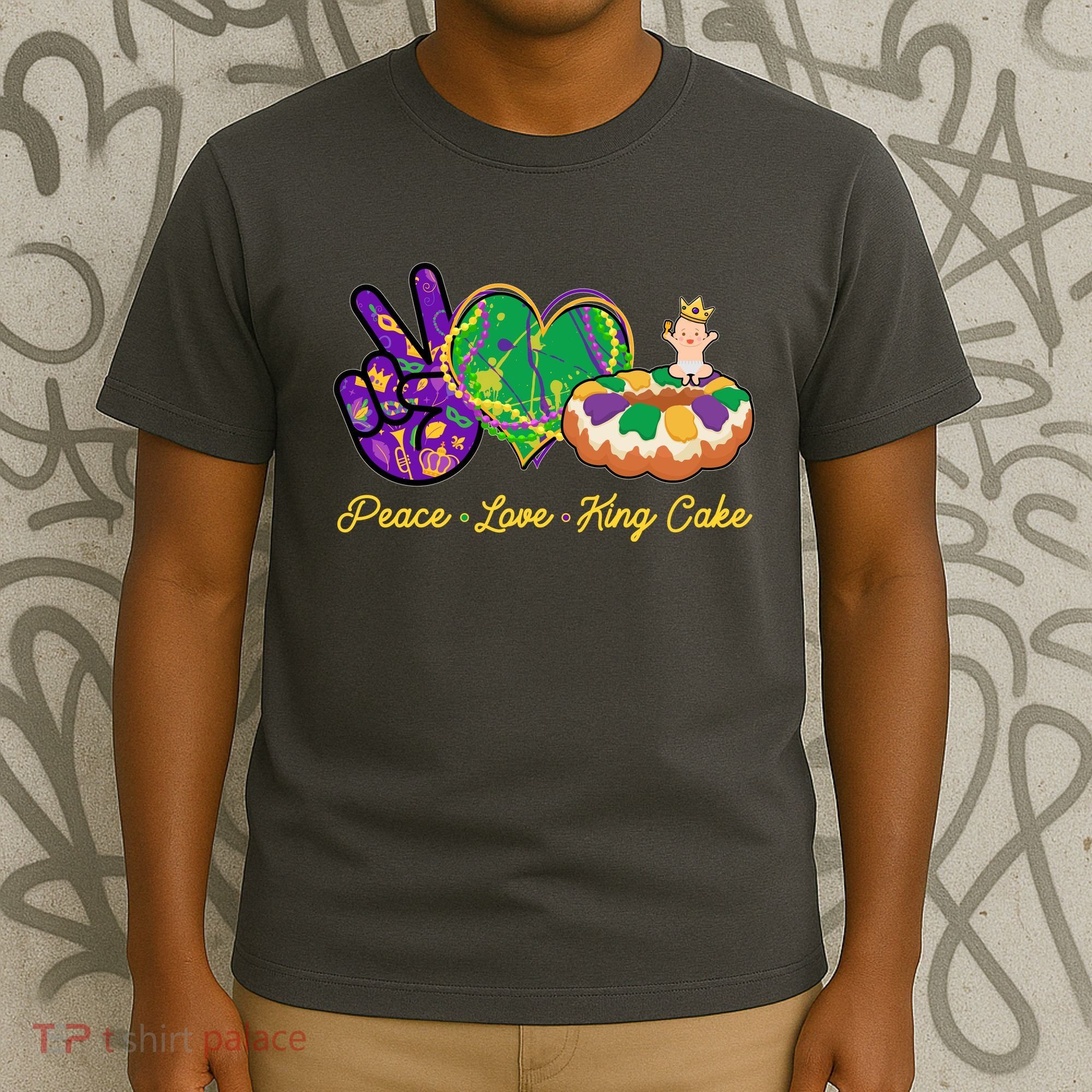 Funny Mardi Gras Peace Love King Cake T-Shirt