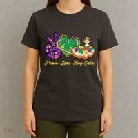 Funny Mardi Gras Peace Love King Cake T-Shirt thumb 4