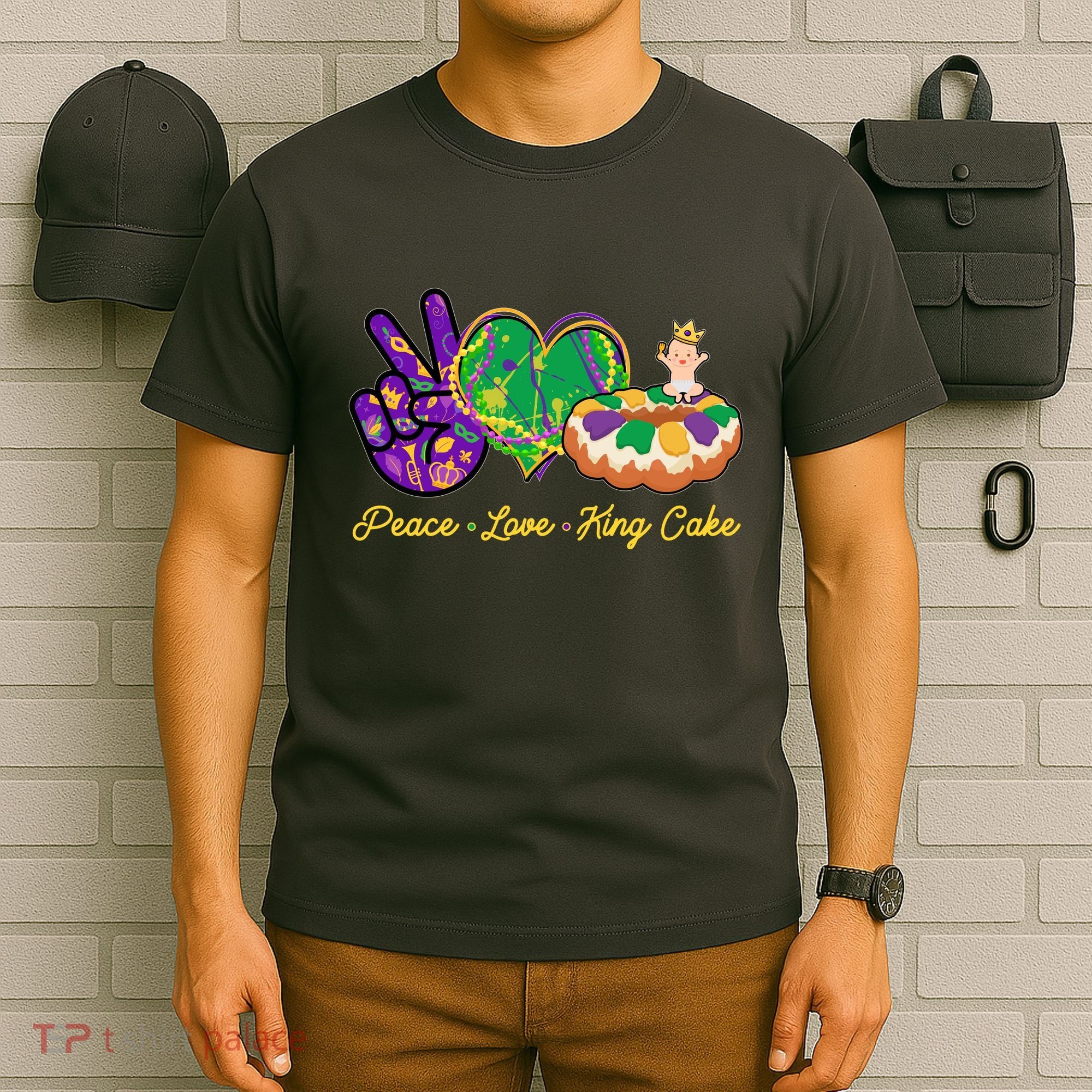 Funny Mardi Gras Peace Love King Cake T-Shirt