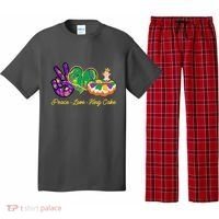 Funny Mardi Gras Peace Love King Cake Pajama Set thumb 0