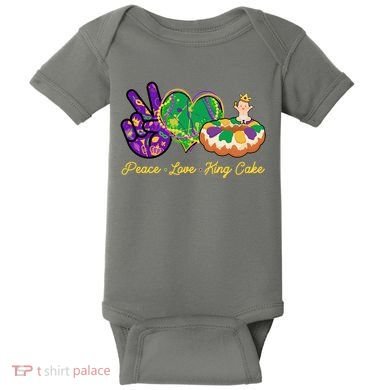 Funny Mardi Gras Peace Love King Cake Baby Bodysuit