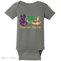 Funny Mardi Gras Peace Love King Cake Baby Bodysuit thumb 0