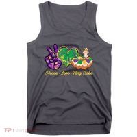 Funny Mardi Gras Peace Love King Cake Tank Top thumb 0