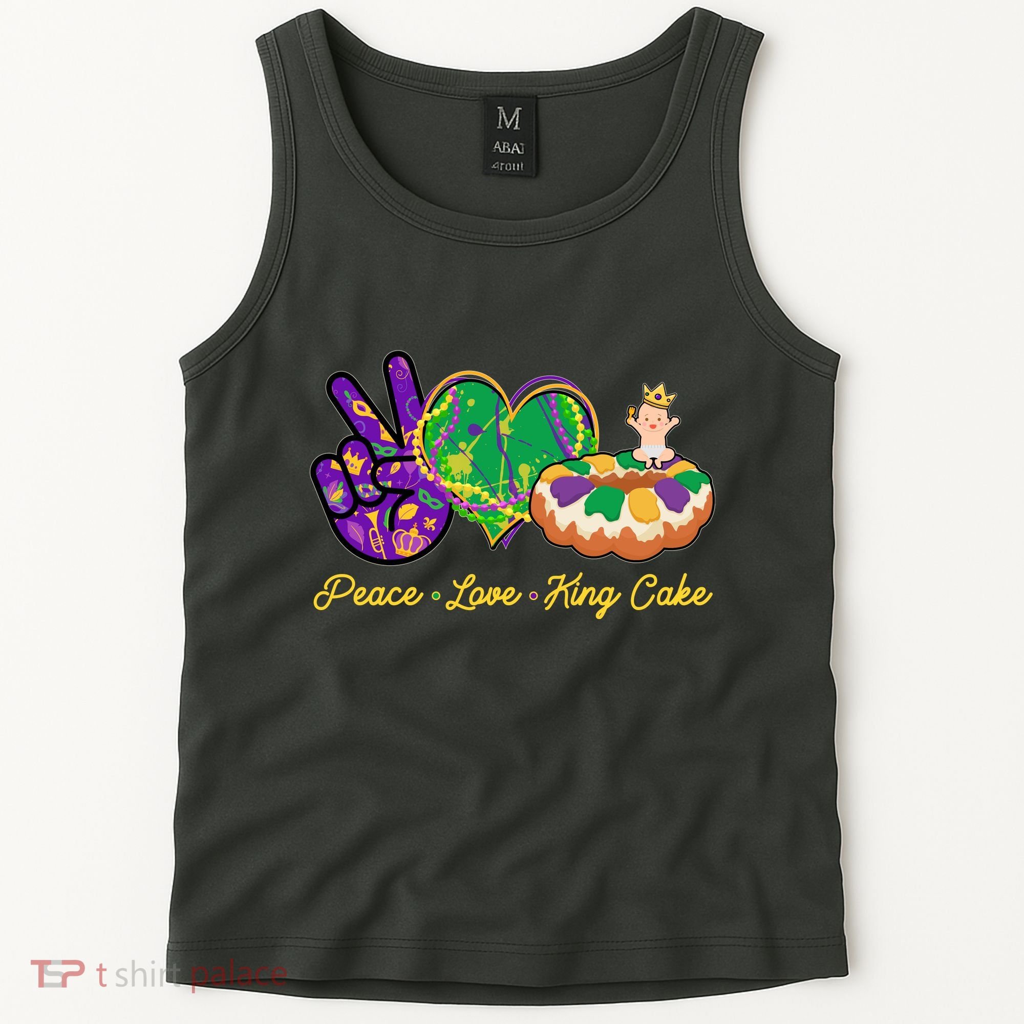 Funny Mardi Gras Peace Love King Cake Tank Top