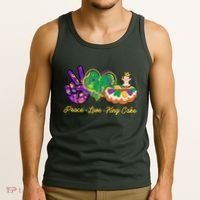 Funny Mardi Gras Peace Love King Cake Tank Top thumb 3