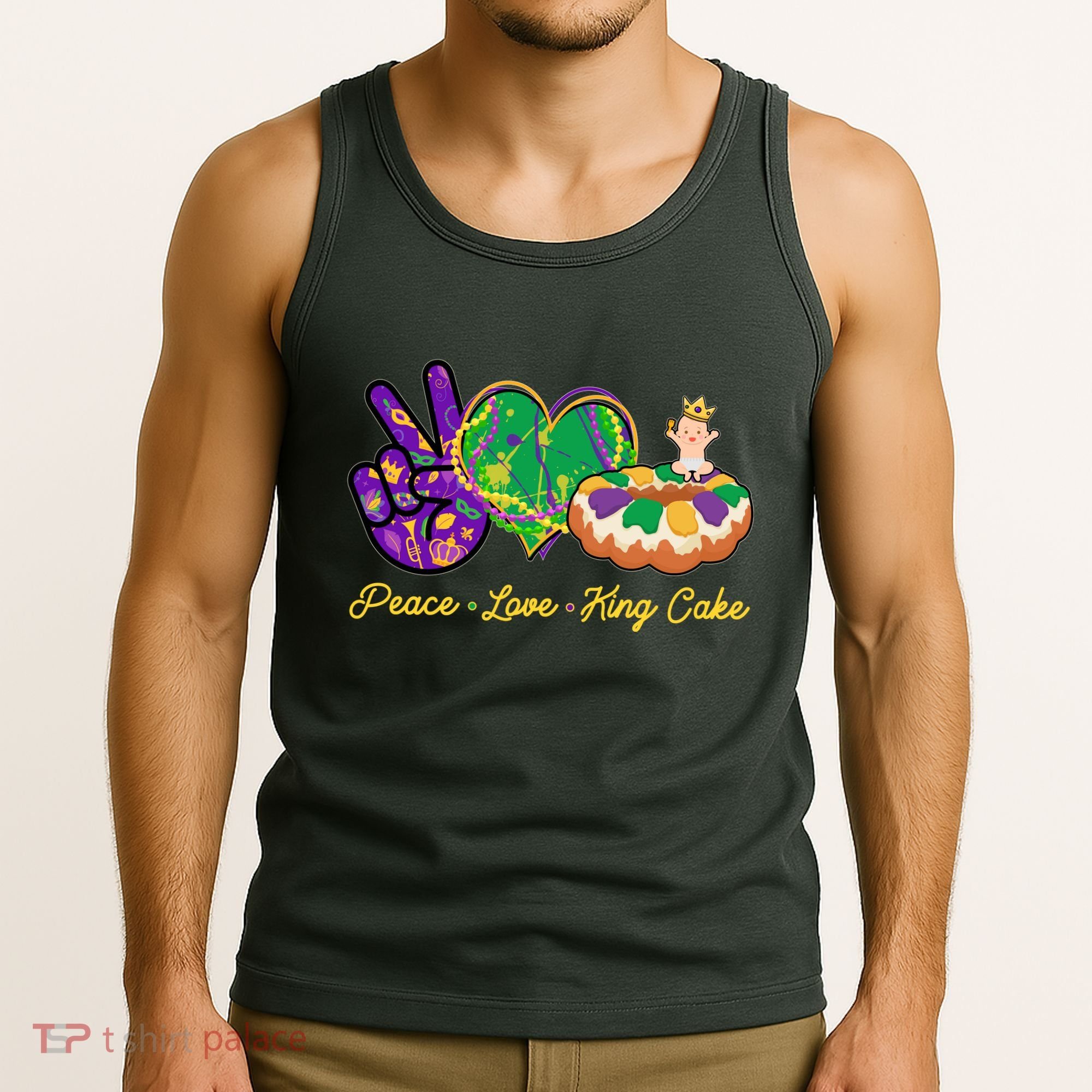 Funny Mardi Gras Peace Love King Cake Tank Top