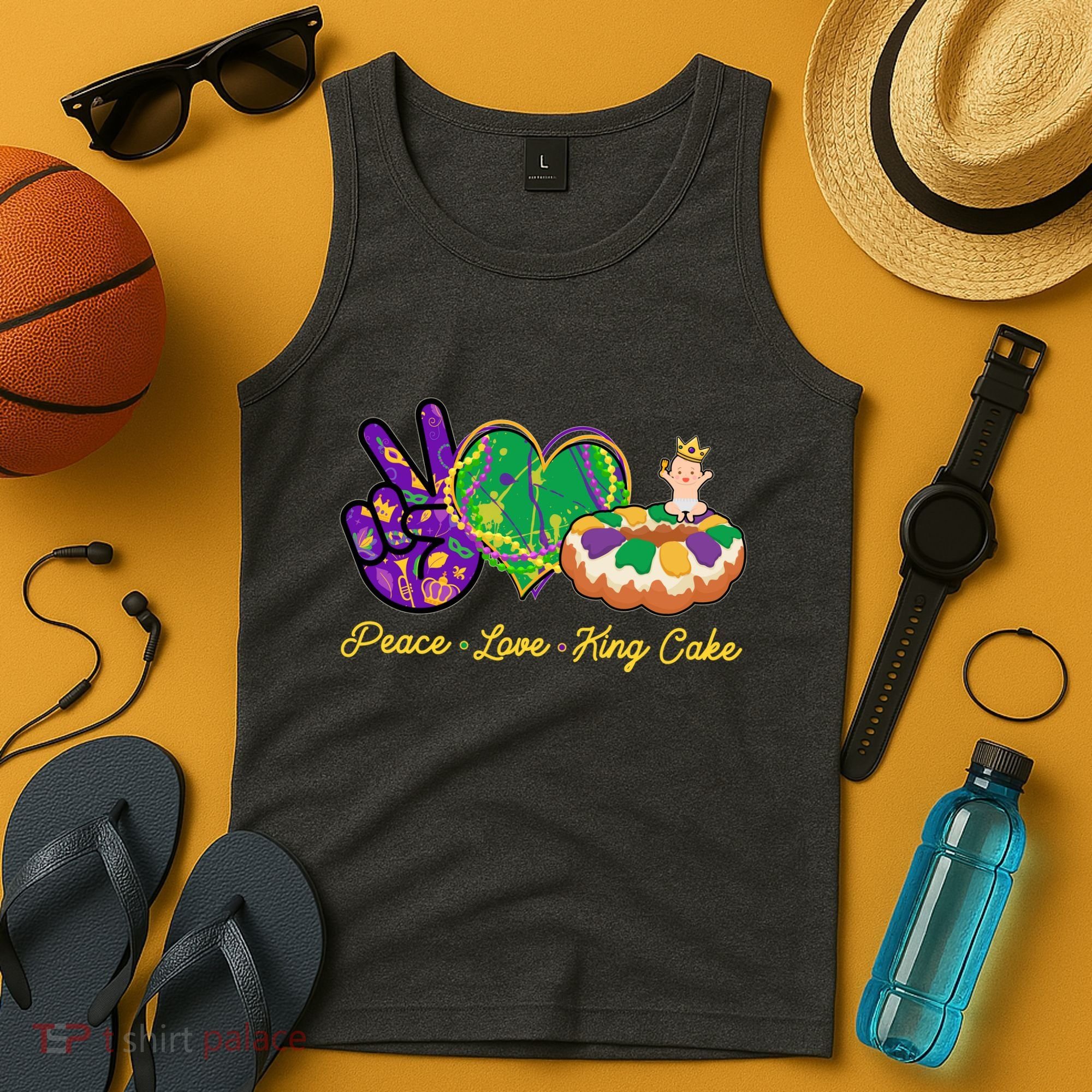 Funny Mardi Gras Peace Love King Cake Tank Top