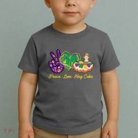 Funny Mardi Gras Peace Love King Cake Toddler T-Shirt thumb 2