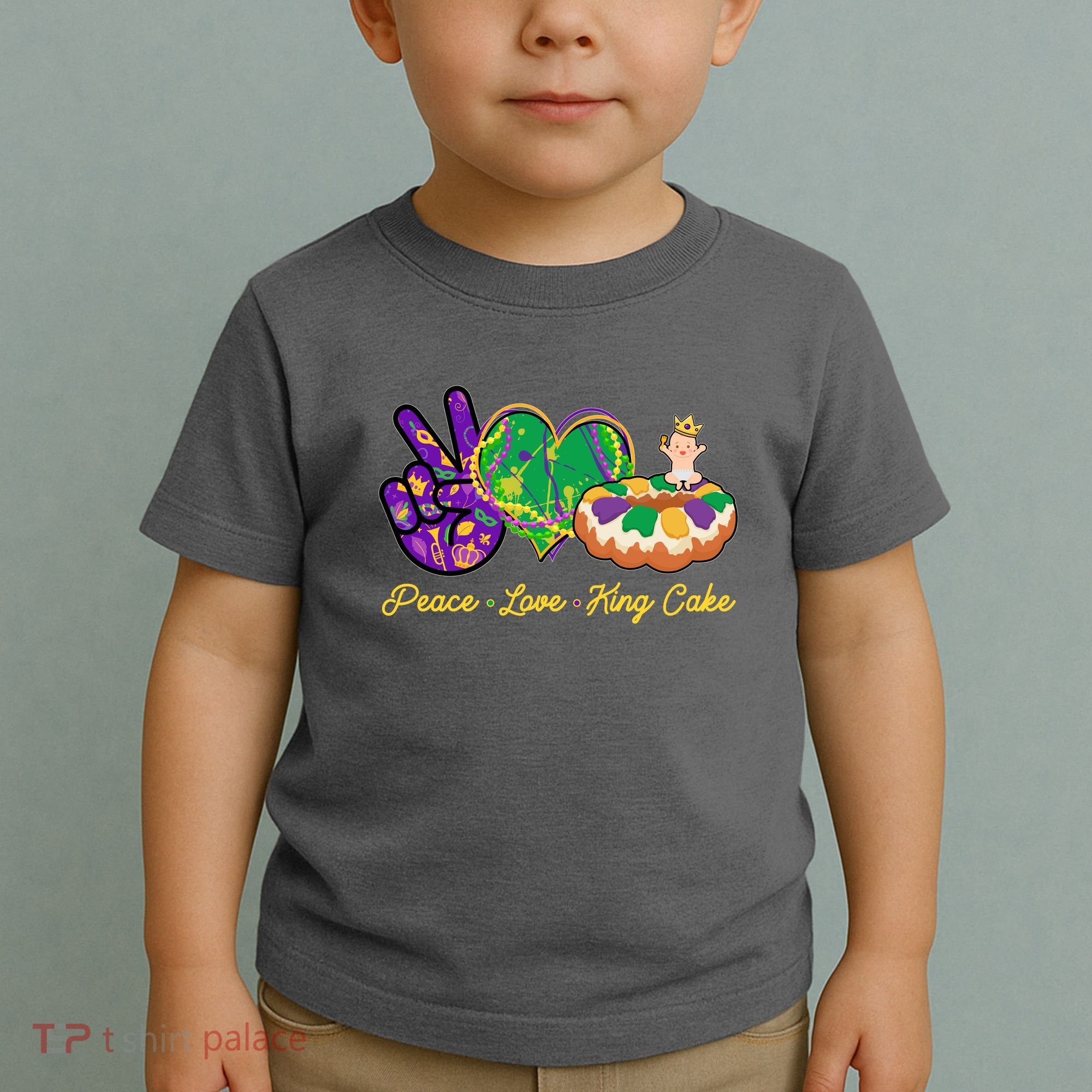 Funny Mardi Gras Peace Love King Cake Toddler T-Shirt