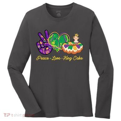 Funny Mardi Gras Peace Love King Cake Women's Long Sleeve Shirt