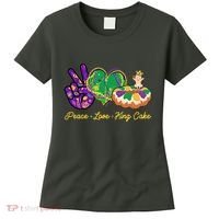 Funny Mardi Gras Peace Love King Cake Women's T-Shirt thumb 0