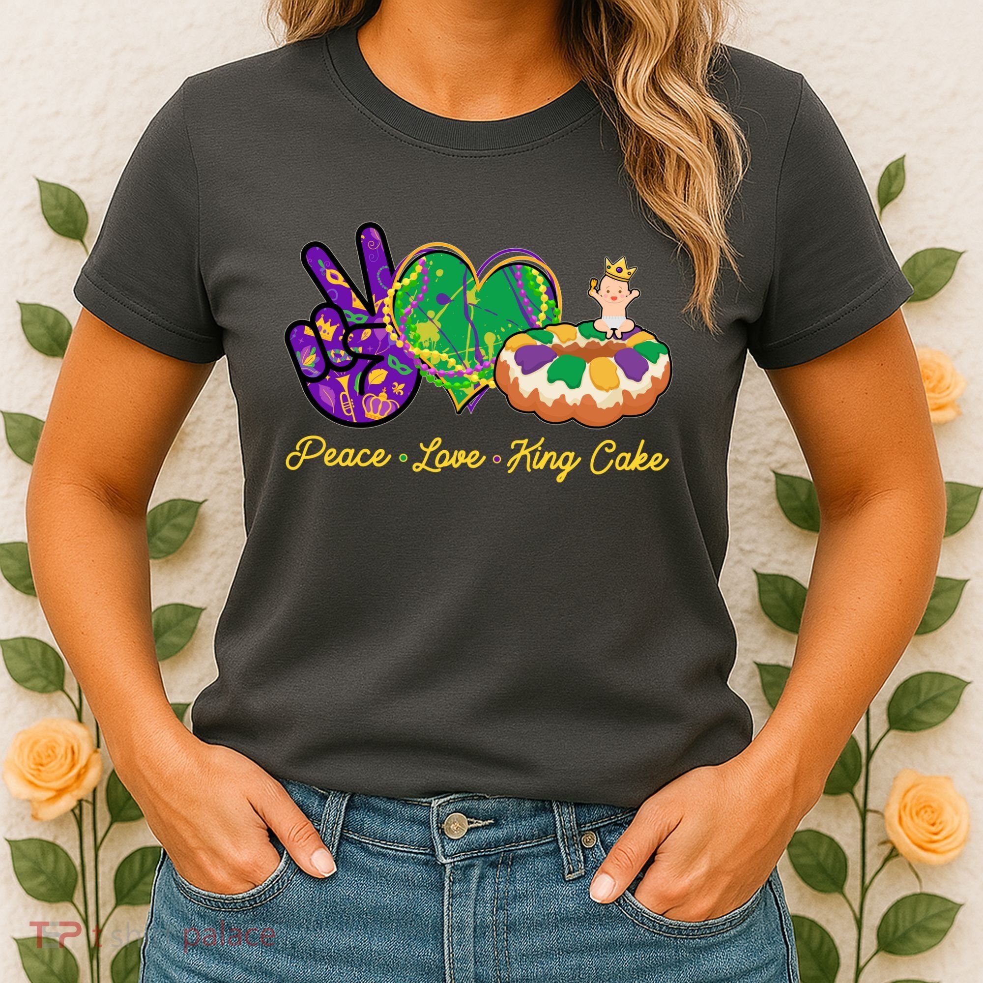 Funny Mardi Gras Peace Love King Cake Women's T-Shirt