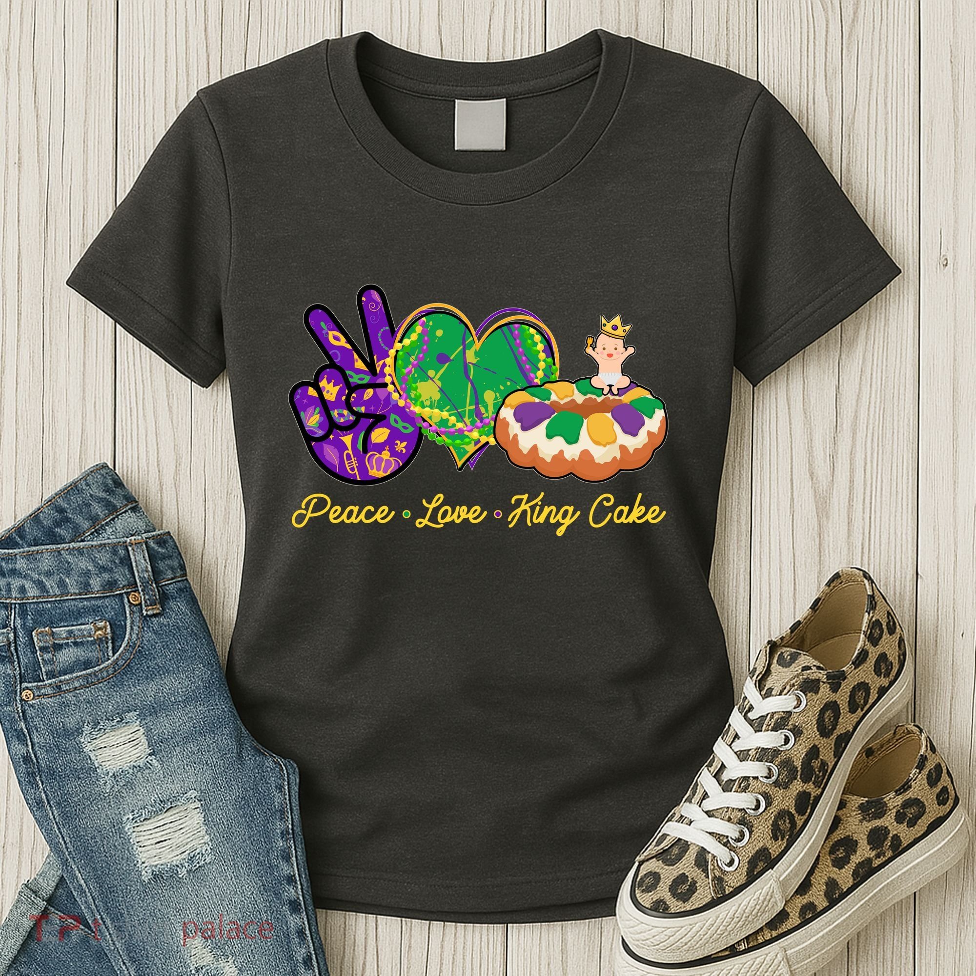 Funny Mardi Gras Peace Love King Cake Women's T-Shirt