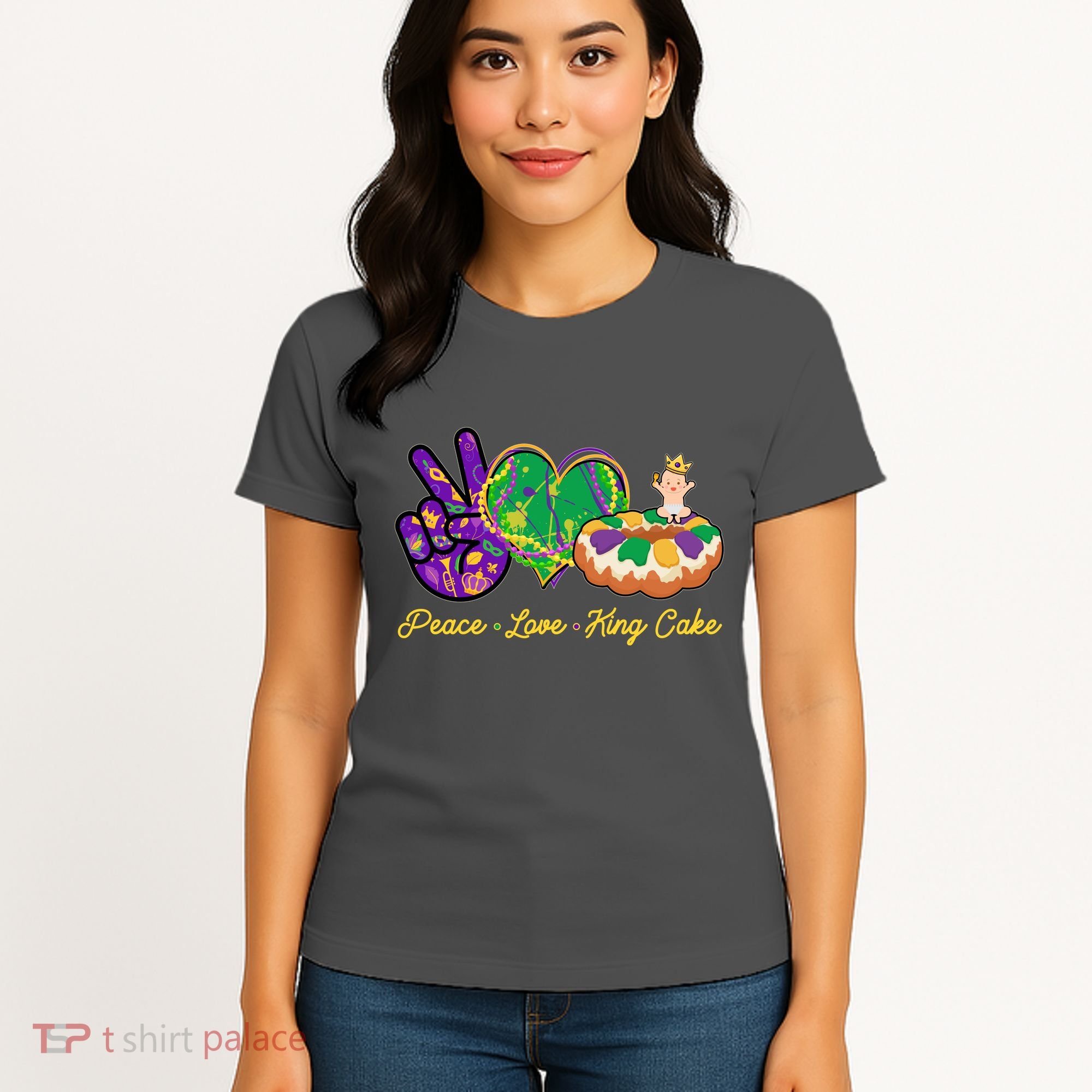 Funny Mardi Gras Peace Love King Cake Women's T-Shirt