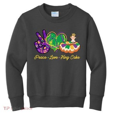 Funny Mardi Gras Peace Love King Cake Kids Sweatshirt