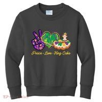 Funny Mardi Gras Peace Love King Cake Kids Sweatshirt thumb 0
