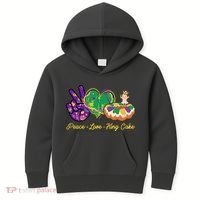 Funny Mardi Gras Peace Love King Cake Kids Hoodie thumb 0