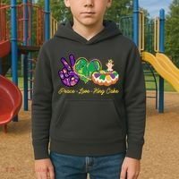 Funny Mardi Gras Peace Love King Cake Kids Hoodie thumb 2