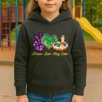 Funny Mardi Gras Peace Love King Cake Kids Hoodie thumb 3