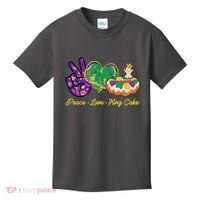 Funny Mardi Gras Peace Love King Cake Kids T-Shirt thumb 0