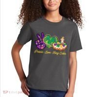 Funny Mardi Gras Peace Love King Cake Kids T-Shirt thumb 2