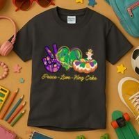 Funny Mardi Gras Peace Love King Cake Kids T-Shirt thumb 3
