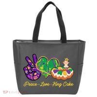Funny Mardi Gras Peace Love King Cake Tote Bag thumb 0