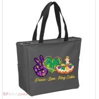 Funny Mardi Gras Peace Love King Cake Tote Bag thumb 2