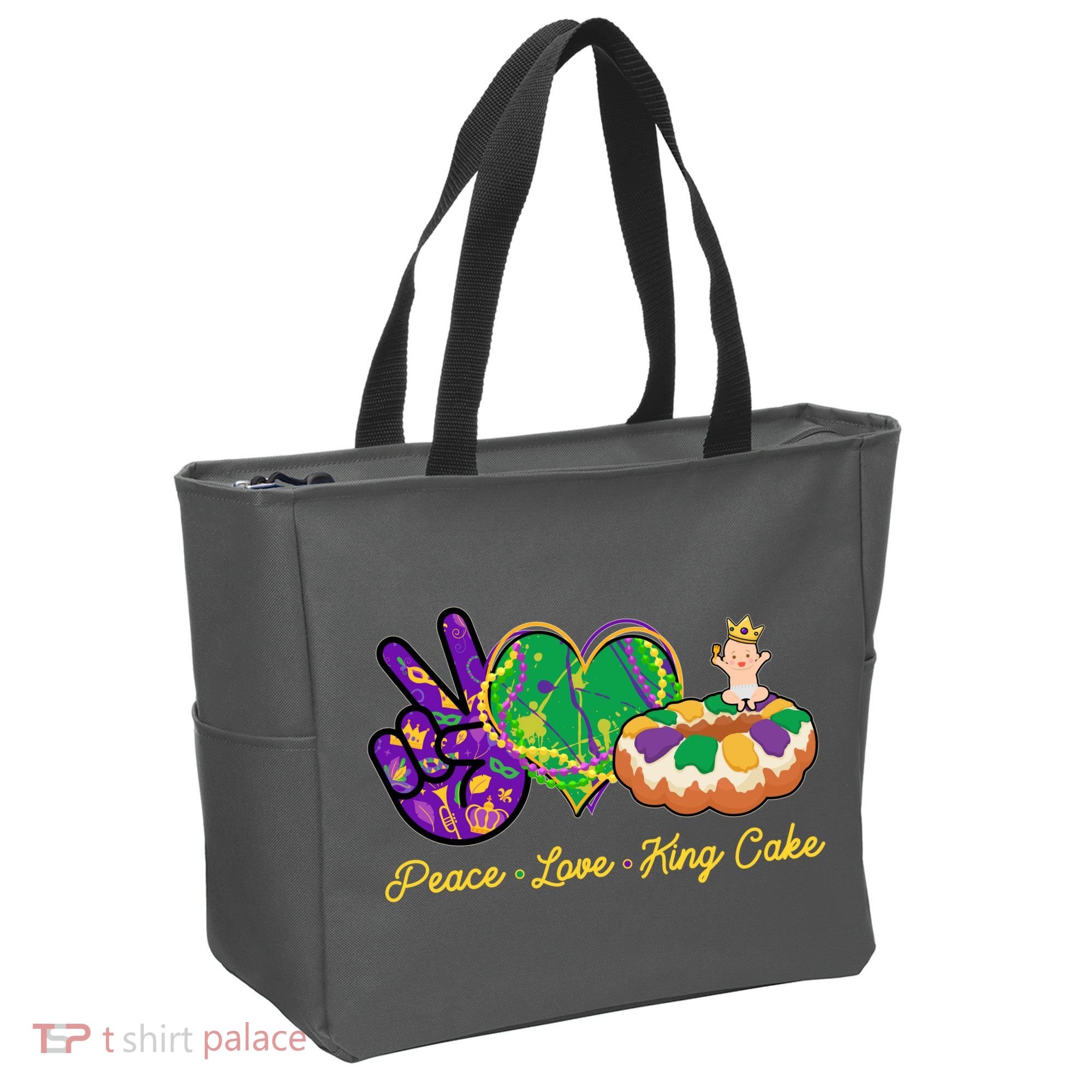Funny Mardi Gras Peace Love King Cake Tote Bag