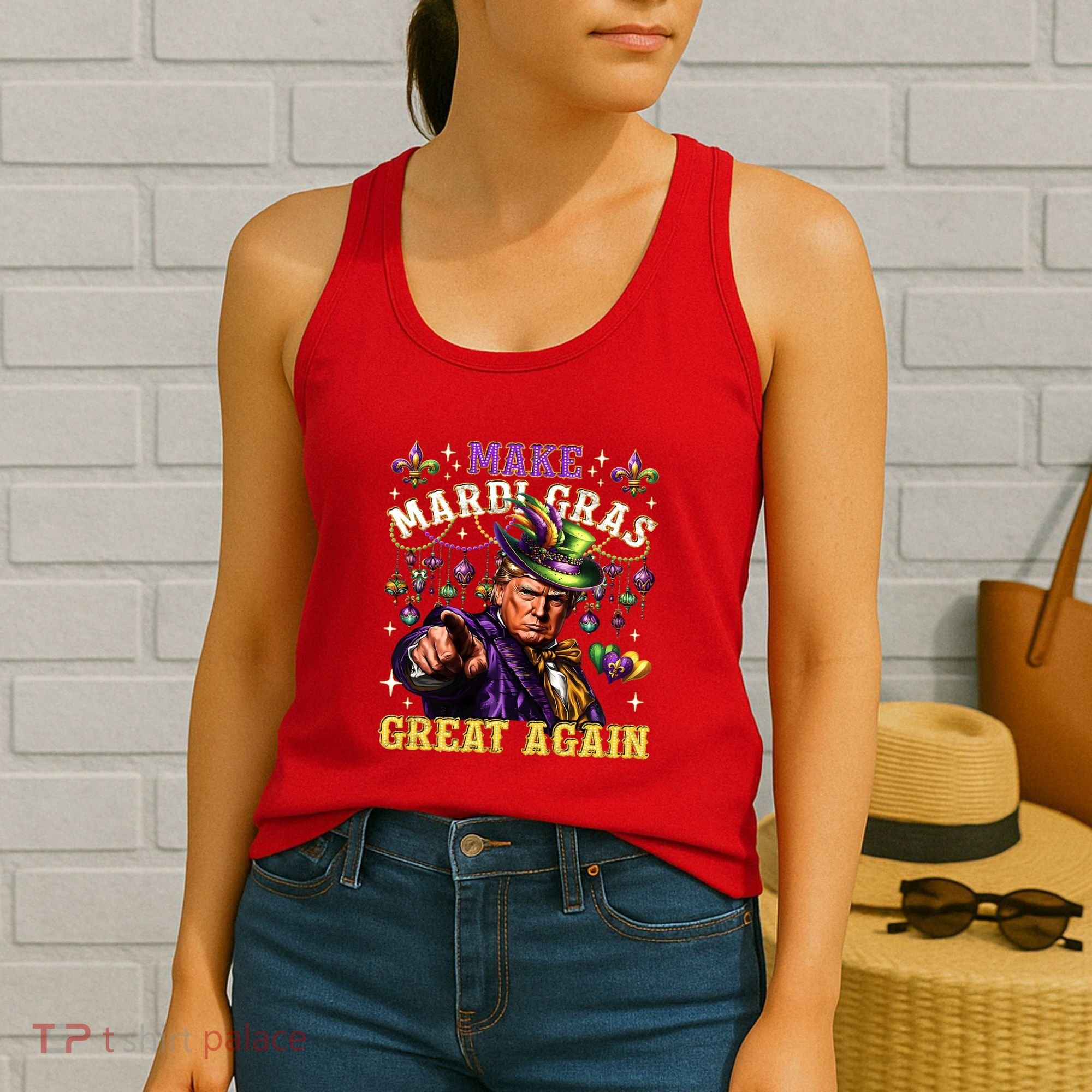 Funny Mardi Gras Donald Trump Mardi Gras American Flag Women's Tank Top