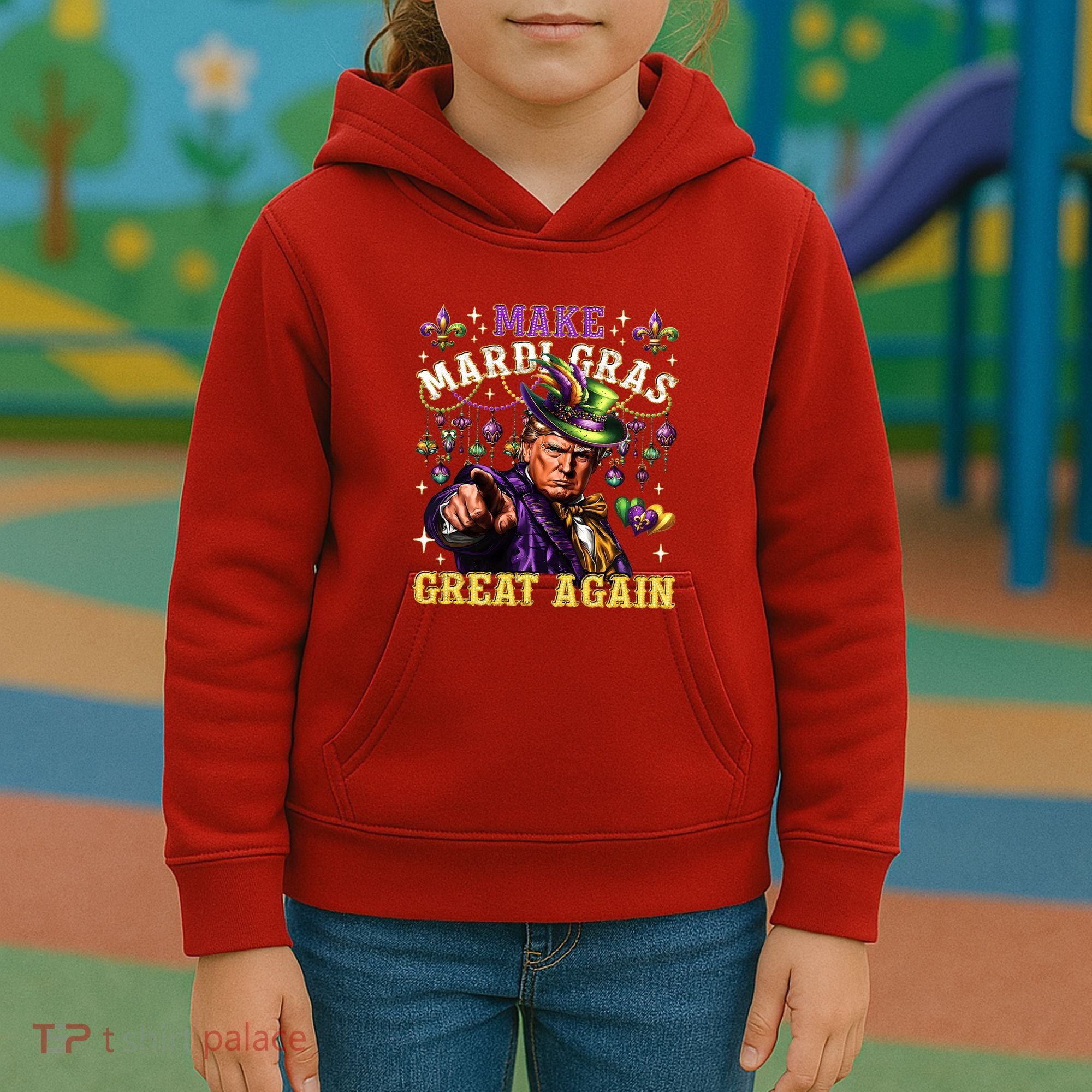 Funny Mardi Gras Donald Trump Mardi Gras American Flag Kids Hoodie