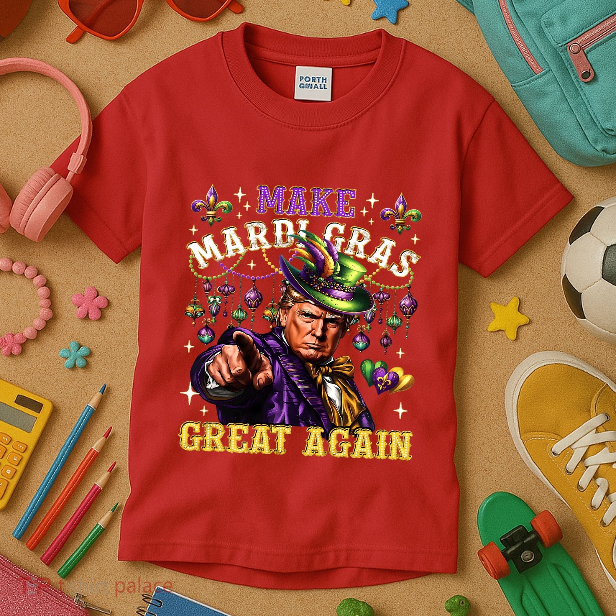 Funny Mardi Gras Donald Trump Mardi Gras American Flag Kids T-Shirt