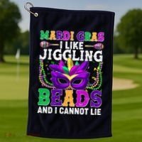 Funny Mardi Gras I Like Jiggling Beads And I Cannot Lie Golf Towel thumb 1