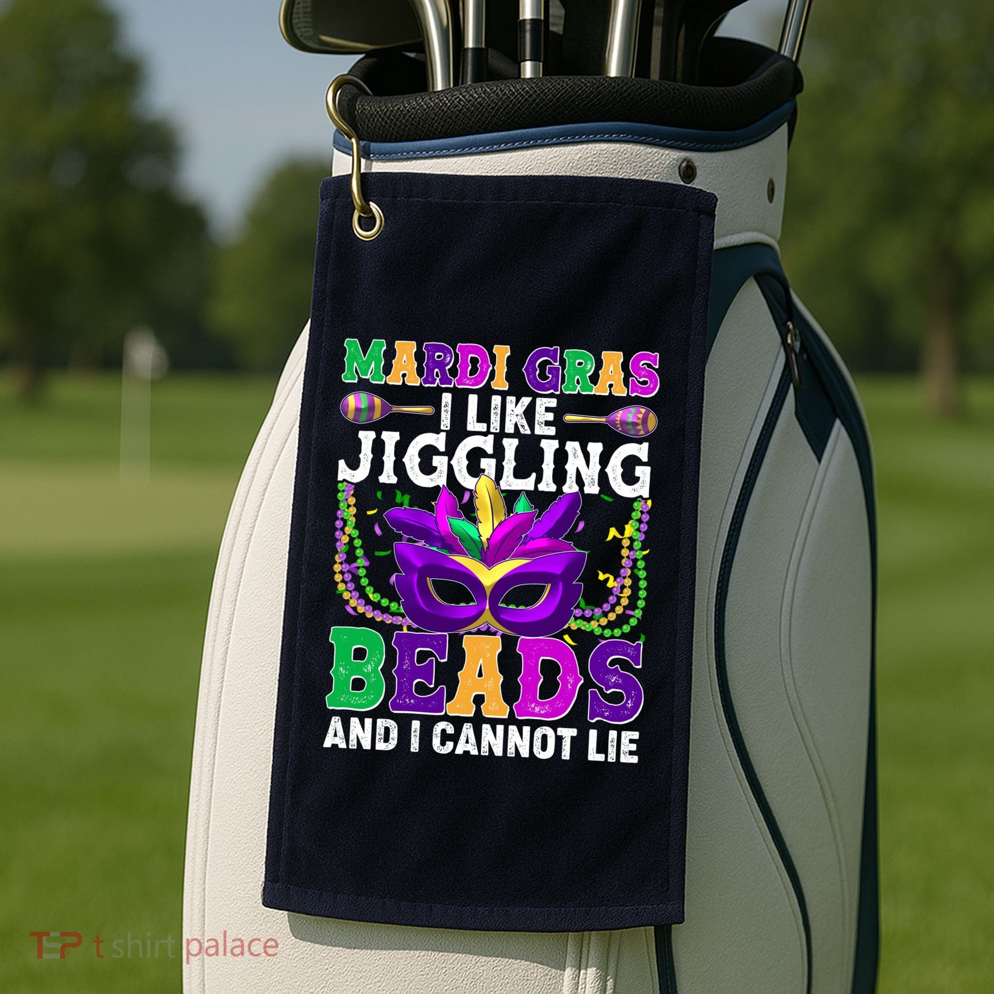 Funny Mardi Gras I Like Jiggling Beads And I Cannot Lie Golf Towel