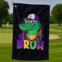 Funny Mardi Gras Bruh Alligator Golf Towel thumb 1