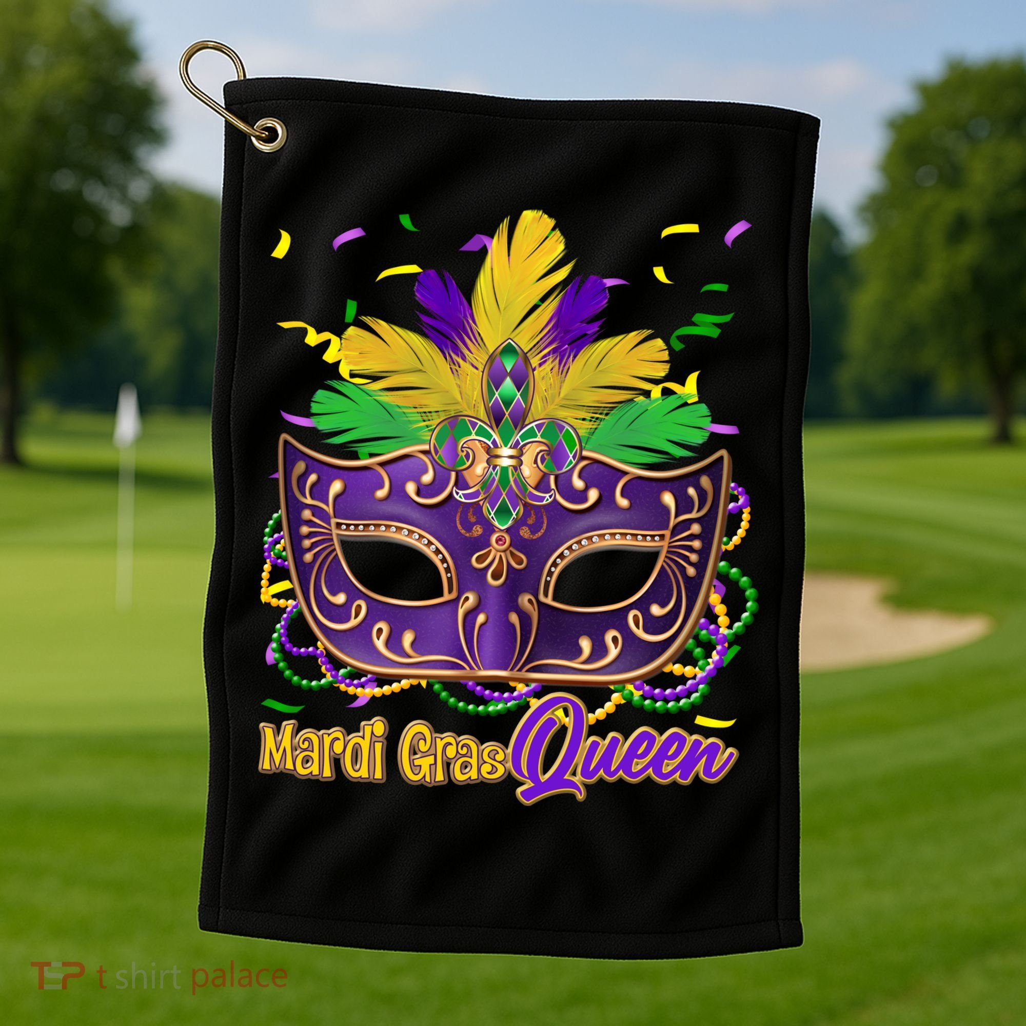 Festive Mardi Gras Queen Golf Towel