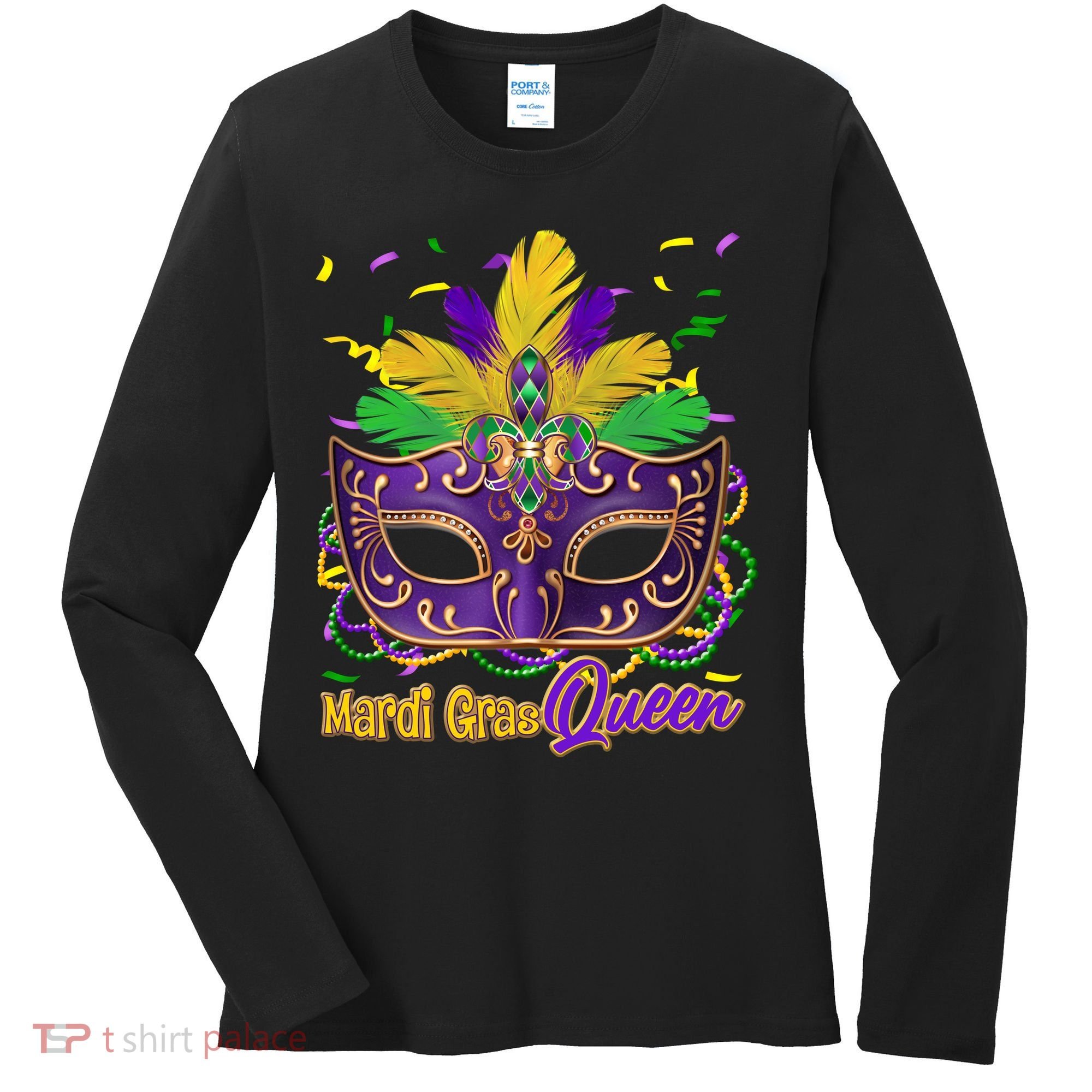 Festive Mardi Gras Queen Women's Long Sleeve Shirt