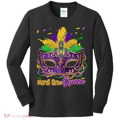 Festive Mardi Gras Queen Kids Long Sleeve Shirt