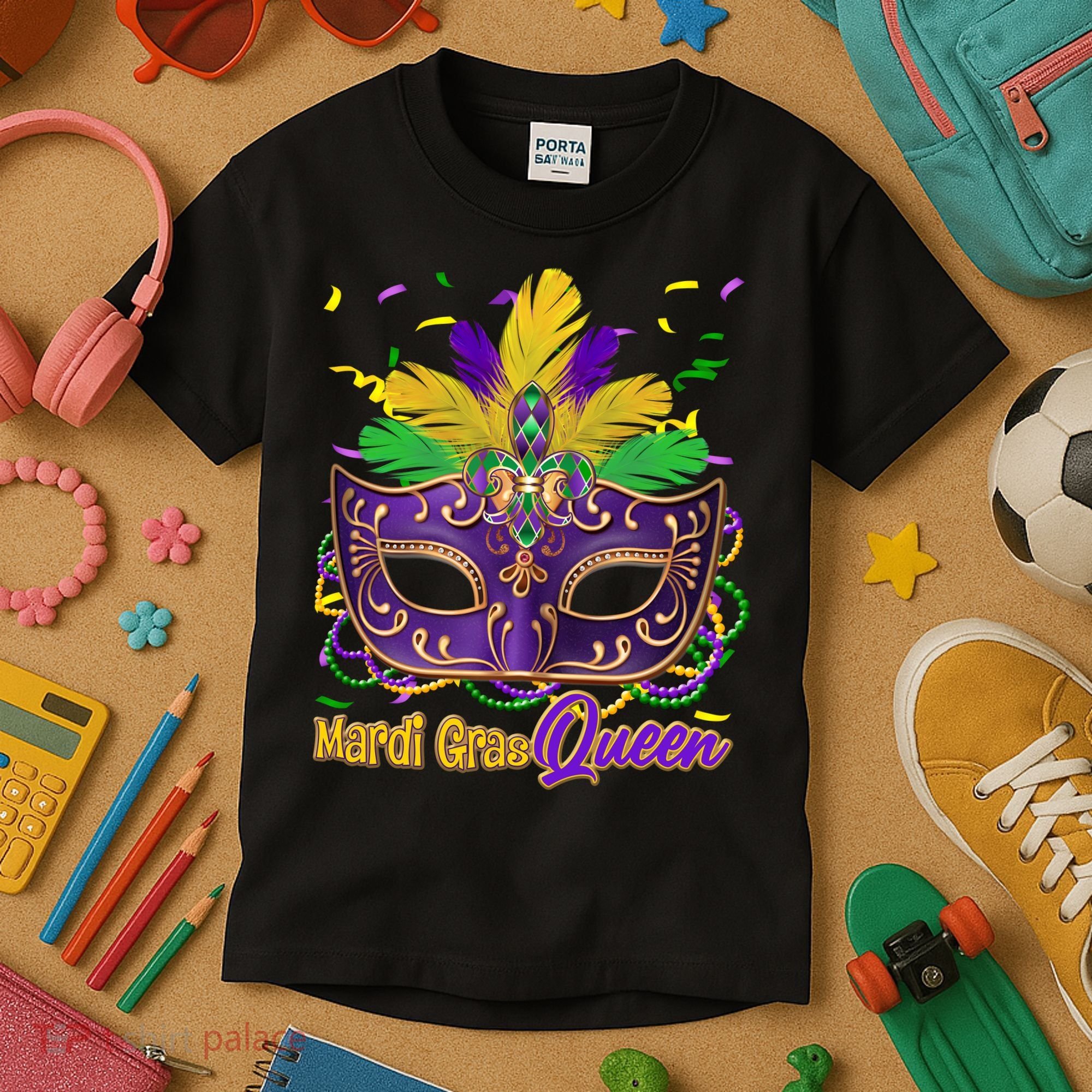 Festive Mardi Gras Queen Kids T-Shirt