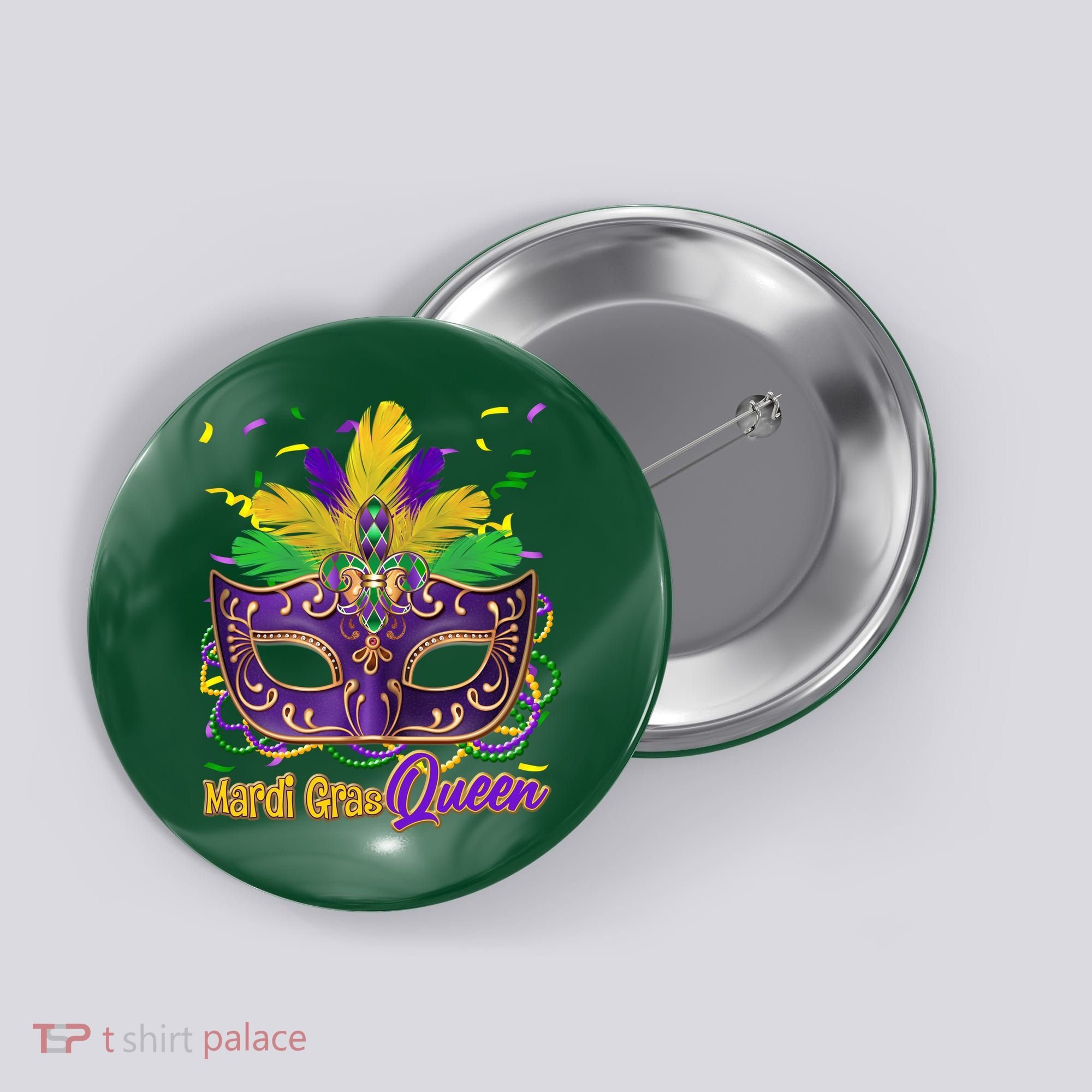 Festive Mardi Gras Queen Button