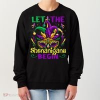 Funny Mardi Gras Let The Shenanigans Begin Mask Jester Hat Women's Sweatshirt thumb 0
