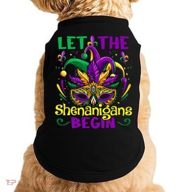 Funny Mardi Gras Let The Shenanigans Begin Mask Jester Hat Doggie Tank