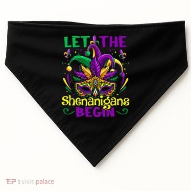 Funny Mardi Gras Let The Shenanigans Begin Mask Jester Hat USA-Made Doggie Bandana