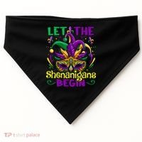 Funny Mardi Gras Let The Shenanigans Begin Mask Jester Hat USA-Made Doggie Bandana thumb 0