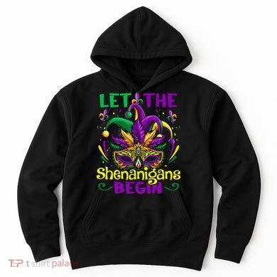 Funny Mardi Gras Let The Shenanigans Begin Mask Jester Hat Hoodie