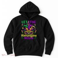 Funny Mardi Gras Let The Shenanigans Begin Mask Jester Hat Hoodie thumb 0