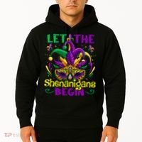 Funny Mardi Gras Let The Shenanigans Begin Mask Jester Hat Hoodie thumb 2