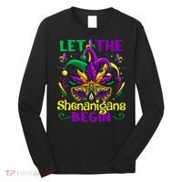 Funny Mardi Gras Let The Shenanigans Begin Mask Jester Hat Long Sleeve Shirt thumb 0